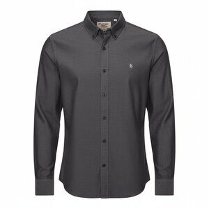 Original Penguin Men's Long Sleeve Button-Down Shirt | Charcoal Gray| Size Large